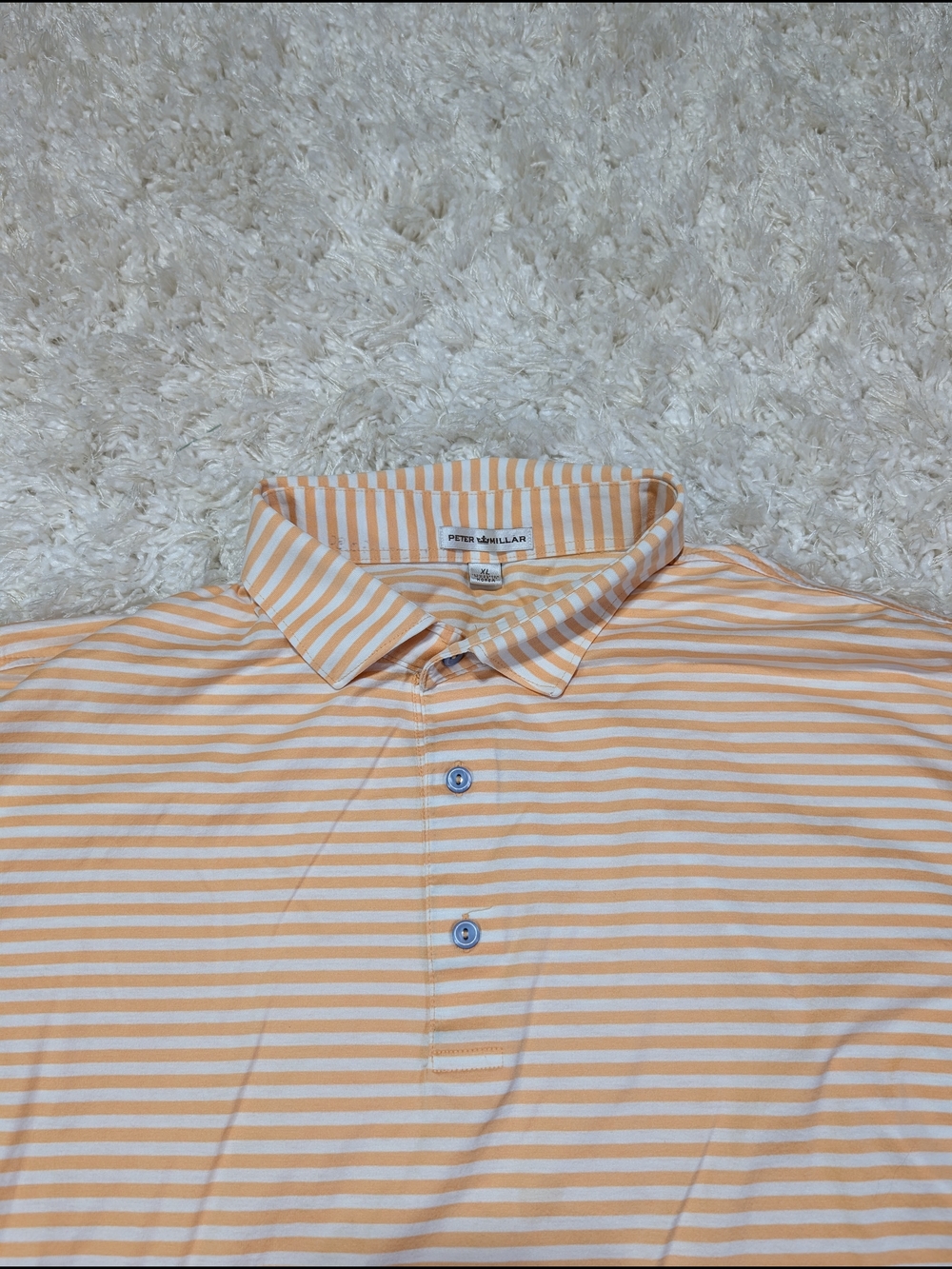 Peter Millar Peach and White Striped Polo